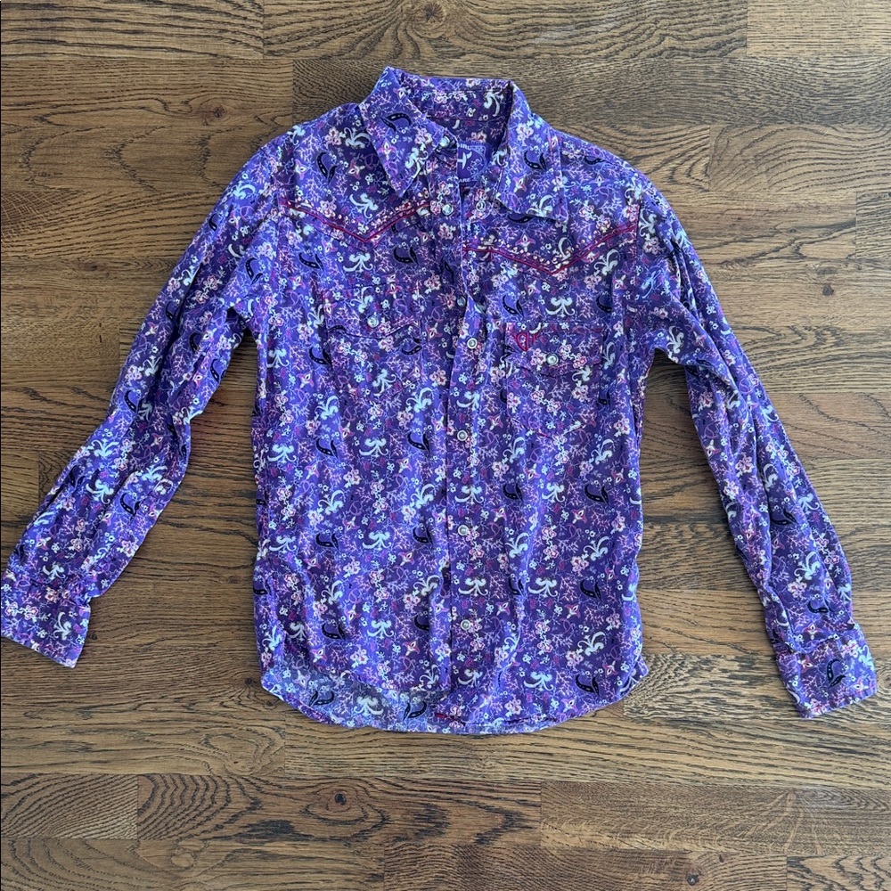Purple Floral Kids Button Down Shirt
